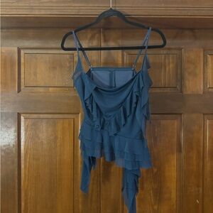 Elegant Navy Ruffle Top Puerto Rican Boutique